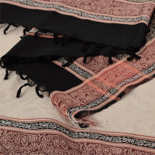 Санскрити Винтаж слоновая кость/черный Dupatta Длинный палантин Art Шелковый тканый шарф премиум-класса