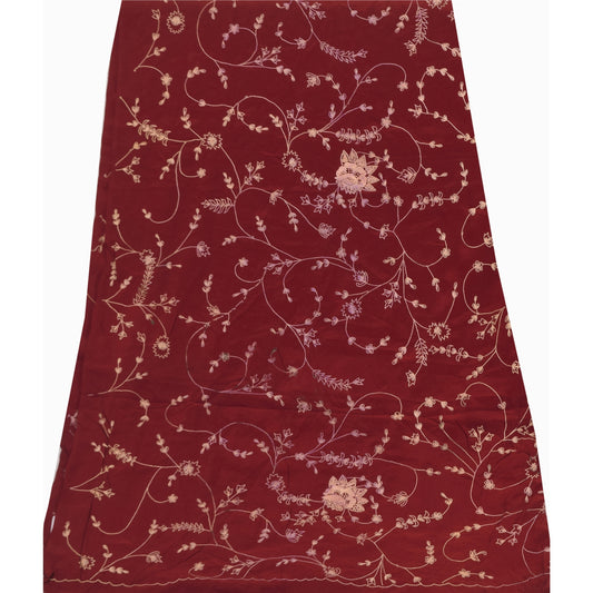 Sanskriti Vintage Red Dupatta Long Stole Pure Crepe Embroidered Premium Scarves