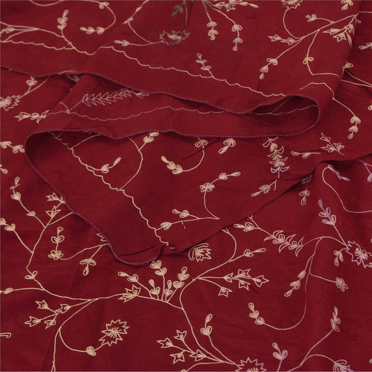 Sanskriti Vintage Red Dupatta Long Stole Pure Crepe Embroidered Premium Scarves