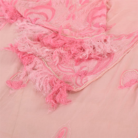 Sanskriti Vintage Peach Dupatta Long Stole Pure Silk Embroidered Premium Scarves