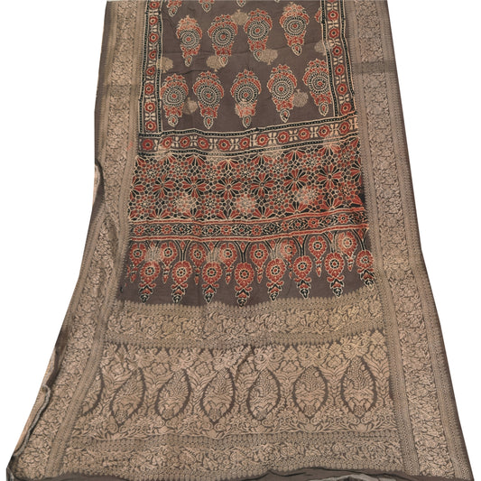 Sanskriti Vintage Brown Dupatta Long Stole Pure Georgette Printed Woven Scarves
