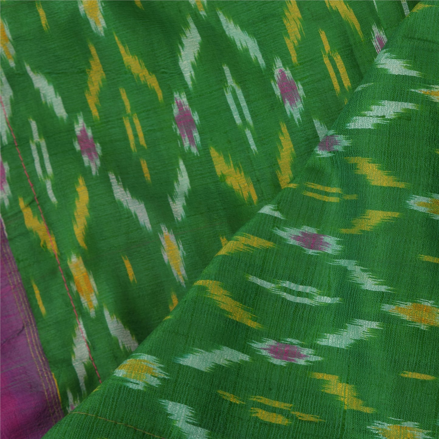 Sanskriti Vintage Long Dupatta/Stole Green Pure Silk Ikat Hand Woven Pochampally