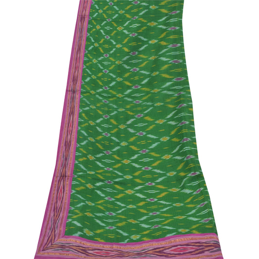 Sanskriti Vintage Lang Dupatta/Stålet Grøn Ren Silke Ikat Håndvævet Pochampally