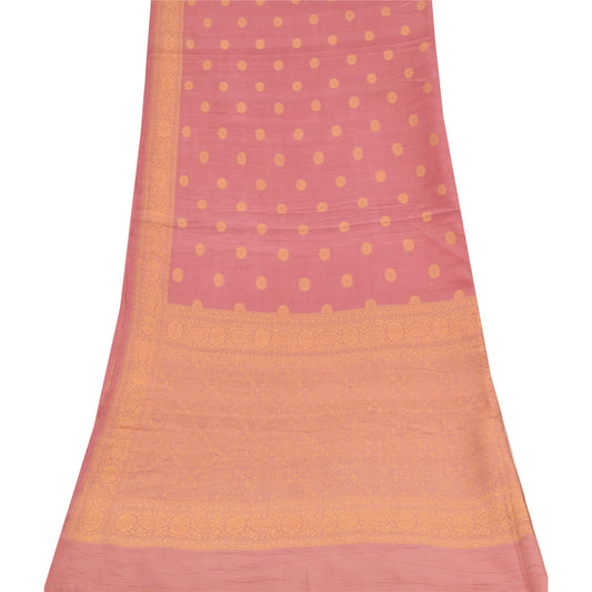 Sanskriti Vintage Lang Dupatta/Stola Ren Silke Pink Gylden Vævet Tørklæde Slør
