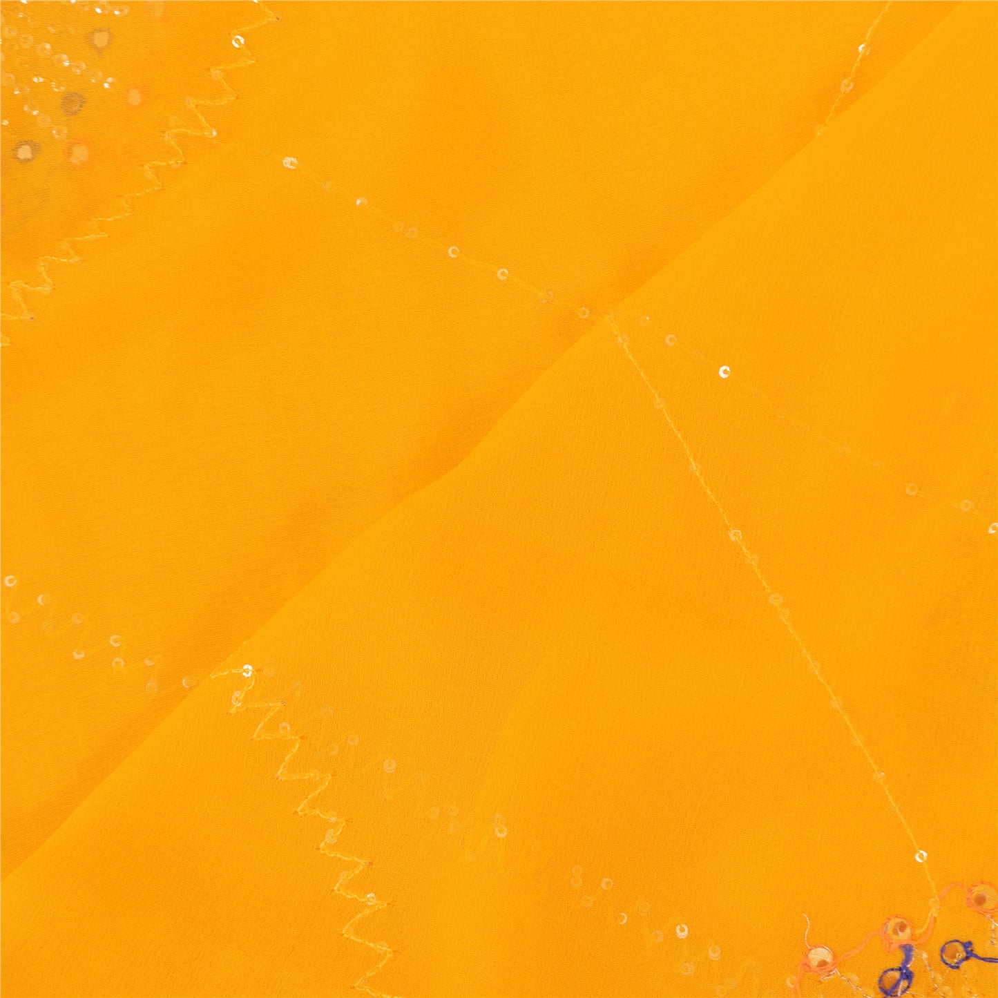 Sanskriti Vintage Yellow Dupatta Long Stole Pure Georgette Hand Beaded Wrap Veil