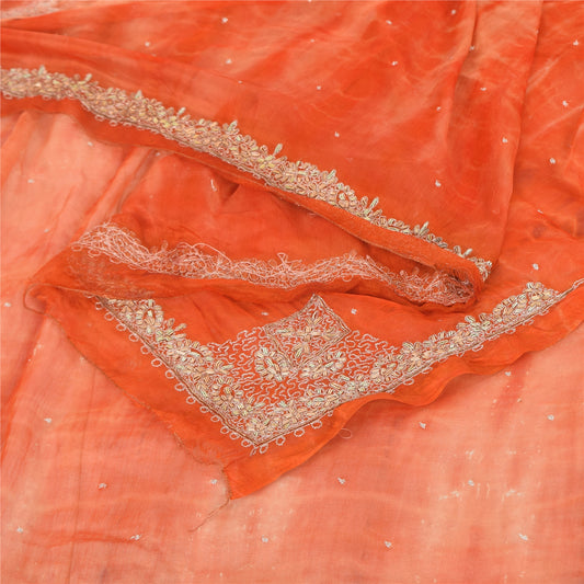 Sanskriti Vintage Orange Dupatta Long Stole Pure Chiffon Hand Embroidered Hijab