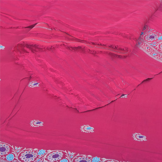 Sanskriti Vintage Fuchsia Dupatta Long Stole Pure Silk Woven Premium Wrap Hijab