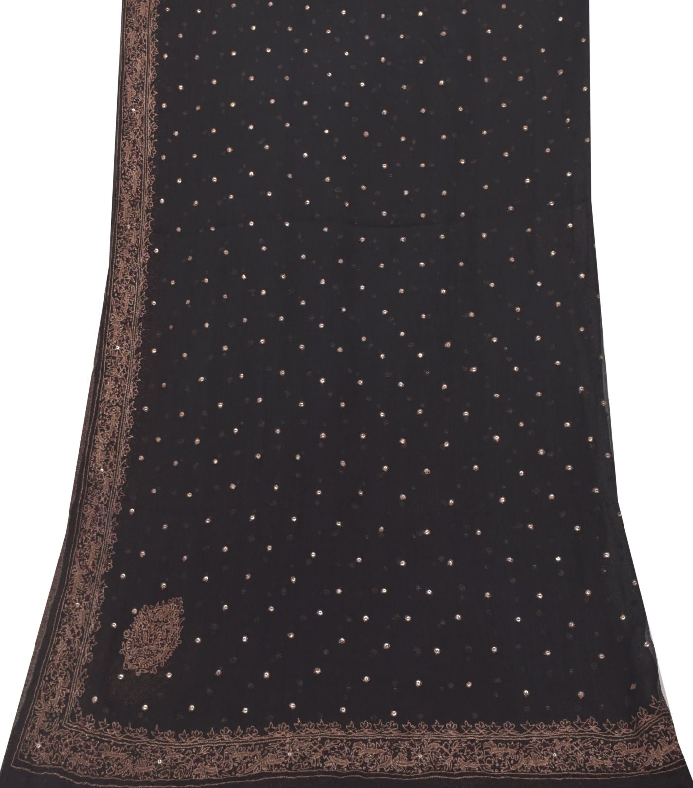 Sanskriti Vintage Black Pure Chiffon Silk Dupatta Stole Embroidered Zari Sequins