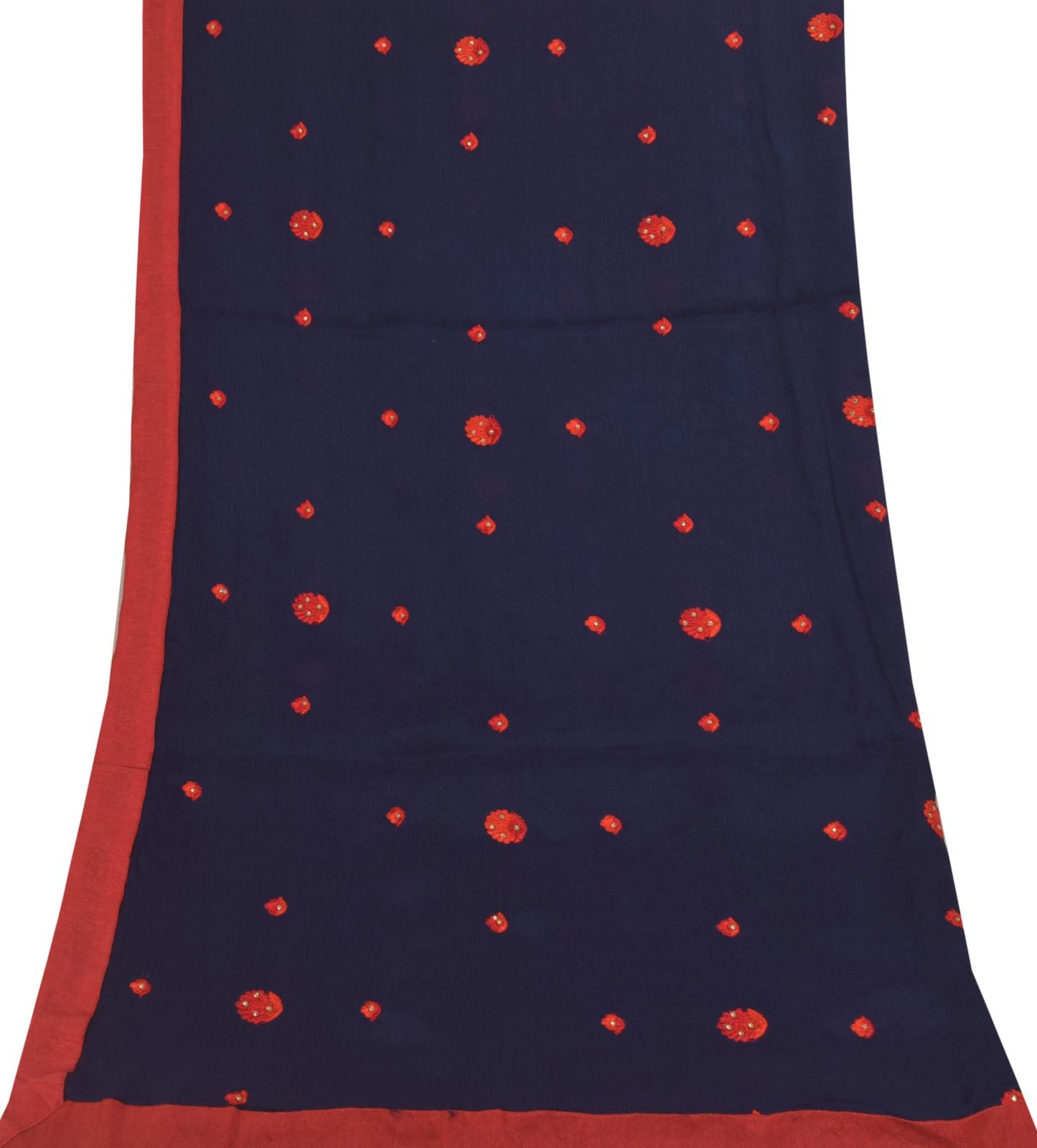Sanskriti Vintage Blue Soft Pure Chiffon Dupatta Stole Embroidered Thread Scarf