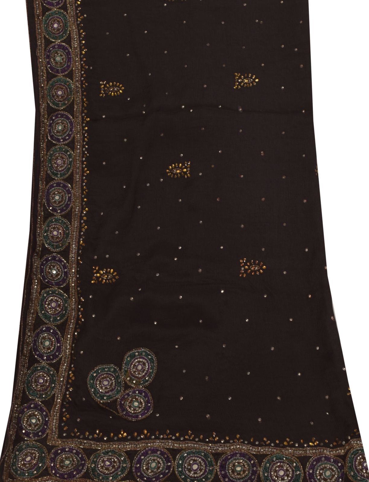 Sanskriti Vintage Black Soft Pure Chiffon Silk Dupatta Stole Hand Beaded Scarf
