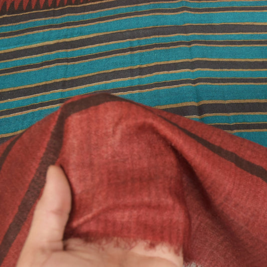 Sanskriti Vintage Red-Blue 100% Pure Woolen Dupatta Stole Woven Work Scarf Veil