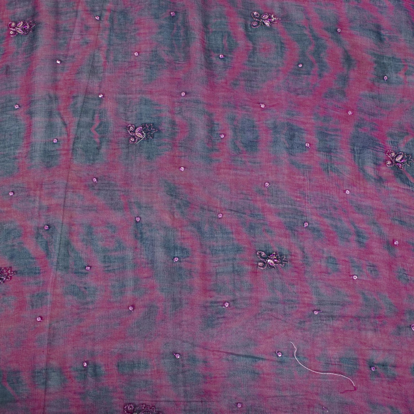 Sanskriti Vintage Dupatta/Stole Purple Pure Chiffon Silk Tie-Dye-Hand Bead Veil