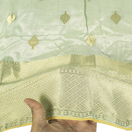 Sanskriti Vintage Green Blend Silk Dupatta Stole Banarasi Brocade Kadhwa Zari