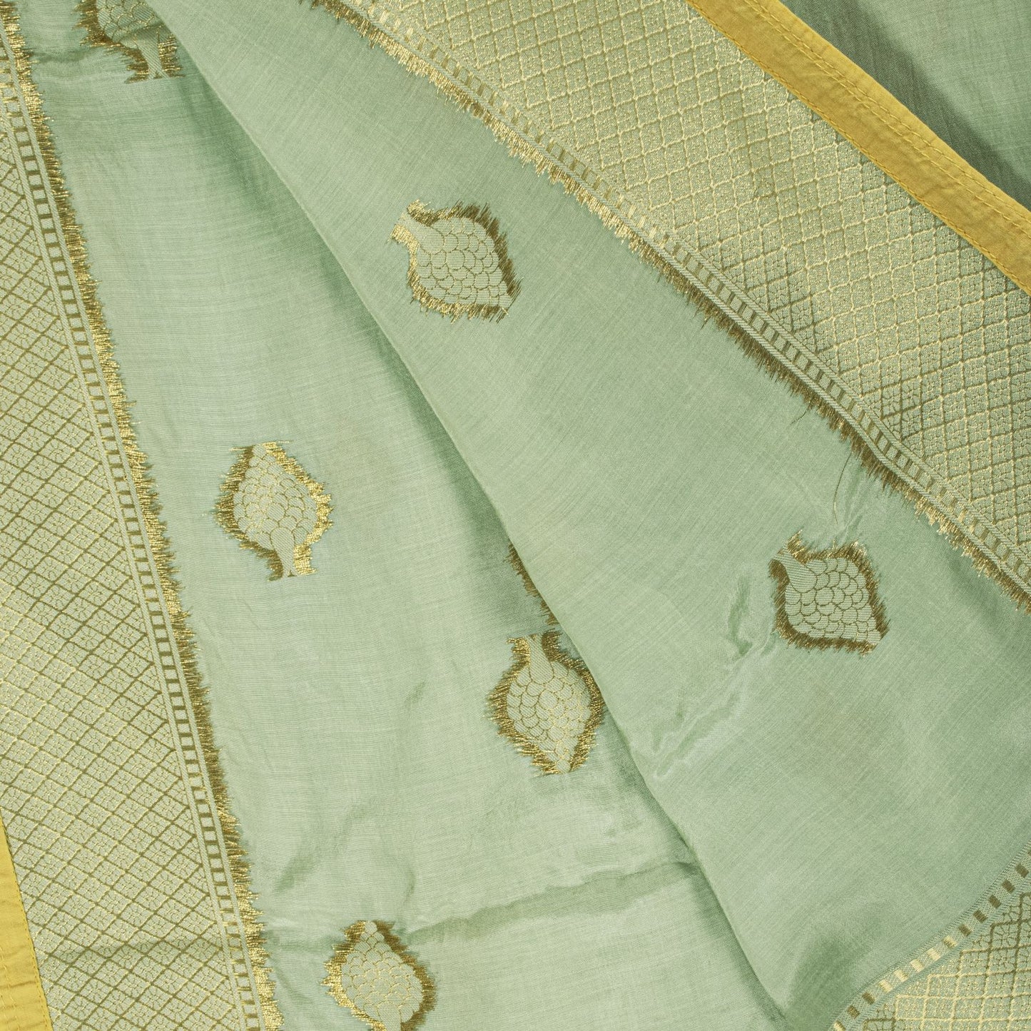 Sanskriti Vintage Green Blend Silk Dupatta Stole Banarasi Brocade Kadhwa Zari