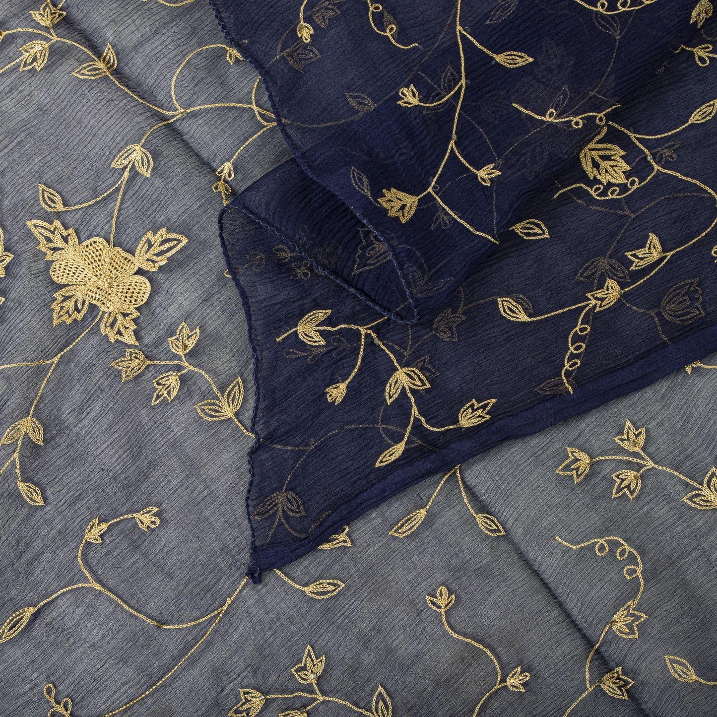 Sanskriti Vintage Blue Pure Chiffon Silk Dupatta/Stole Embroidered Indian Veil