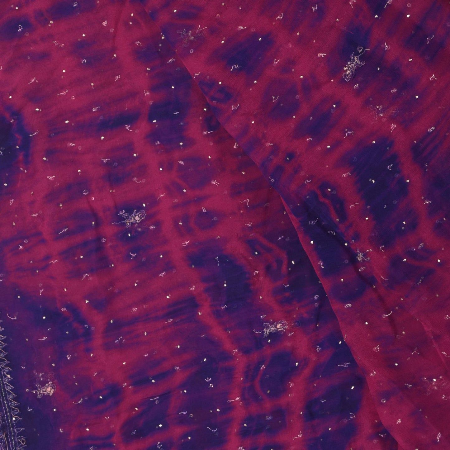 Sanskriti Vintage Purple-Blue Pure Georgette Dupatta Tie-Dye Hand Bead Zari Veil
