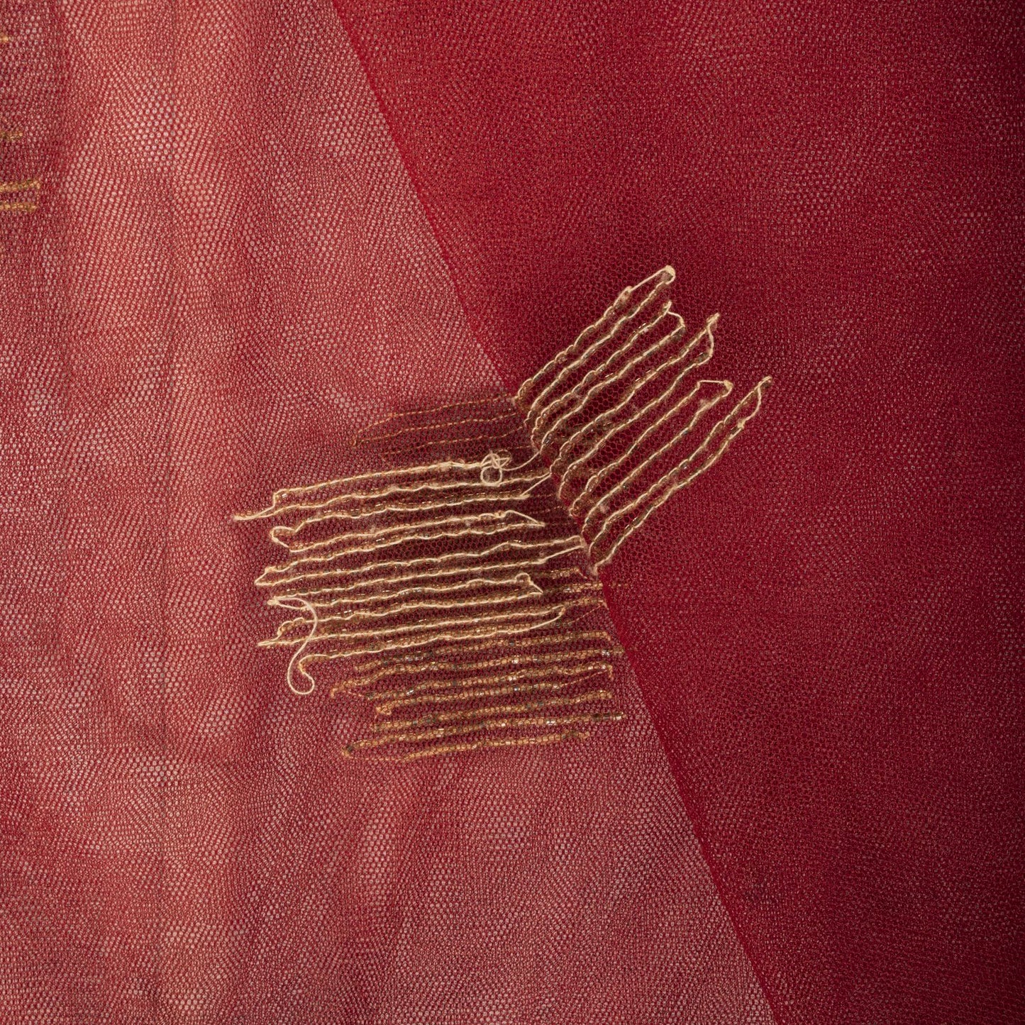 Sanskriti Vintage Red Net Dupatta Stole Embroidered Dabka Glass Beads Scarf Veil