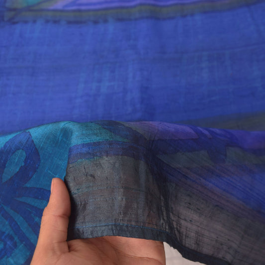 Sanskriti Vintage Blue Soft Pure Silk Dupatta Stole Hand Block Print Wrap Veil