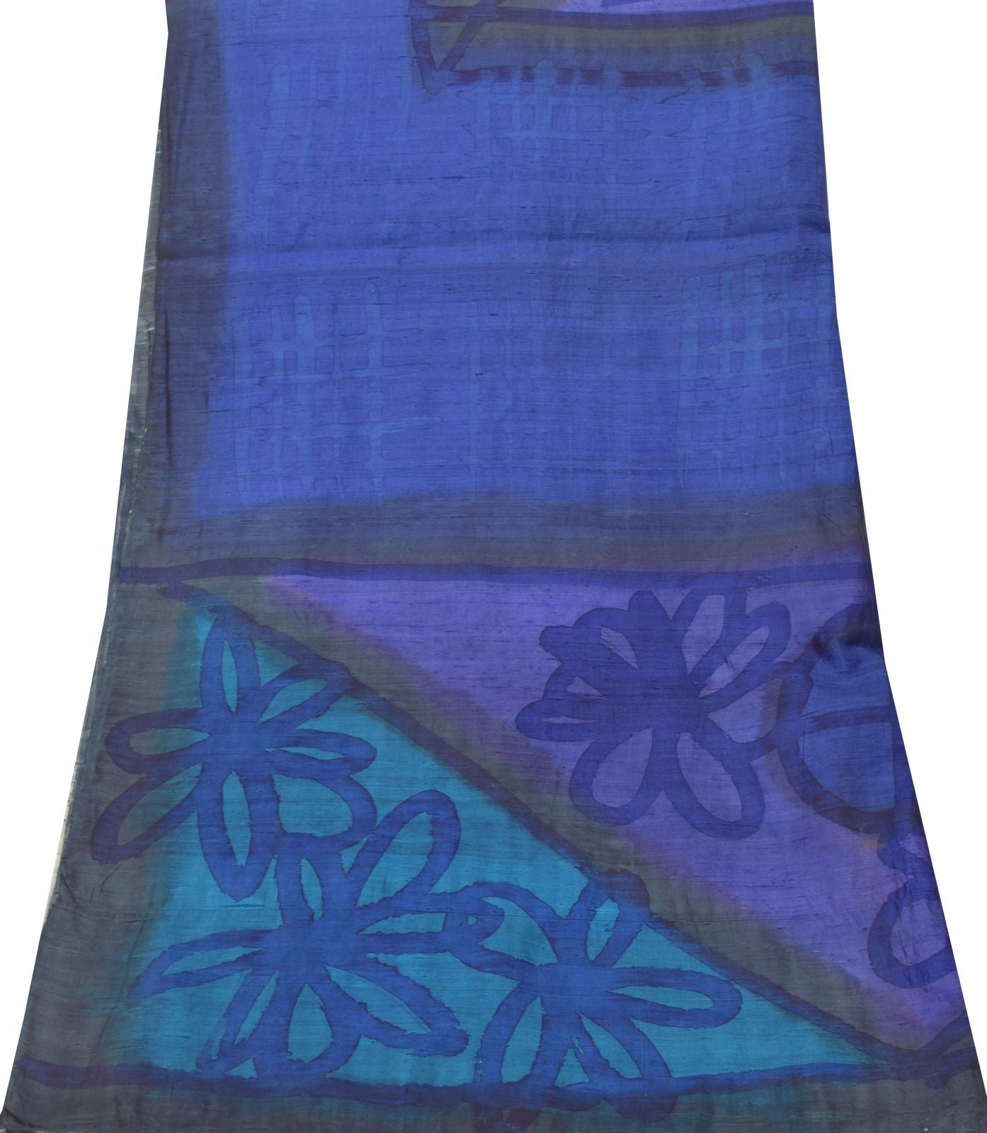 Sanskriti Vintage Blue Soft Pure Silk Dupatta Stole Hand Block Print Wrap Veil