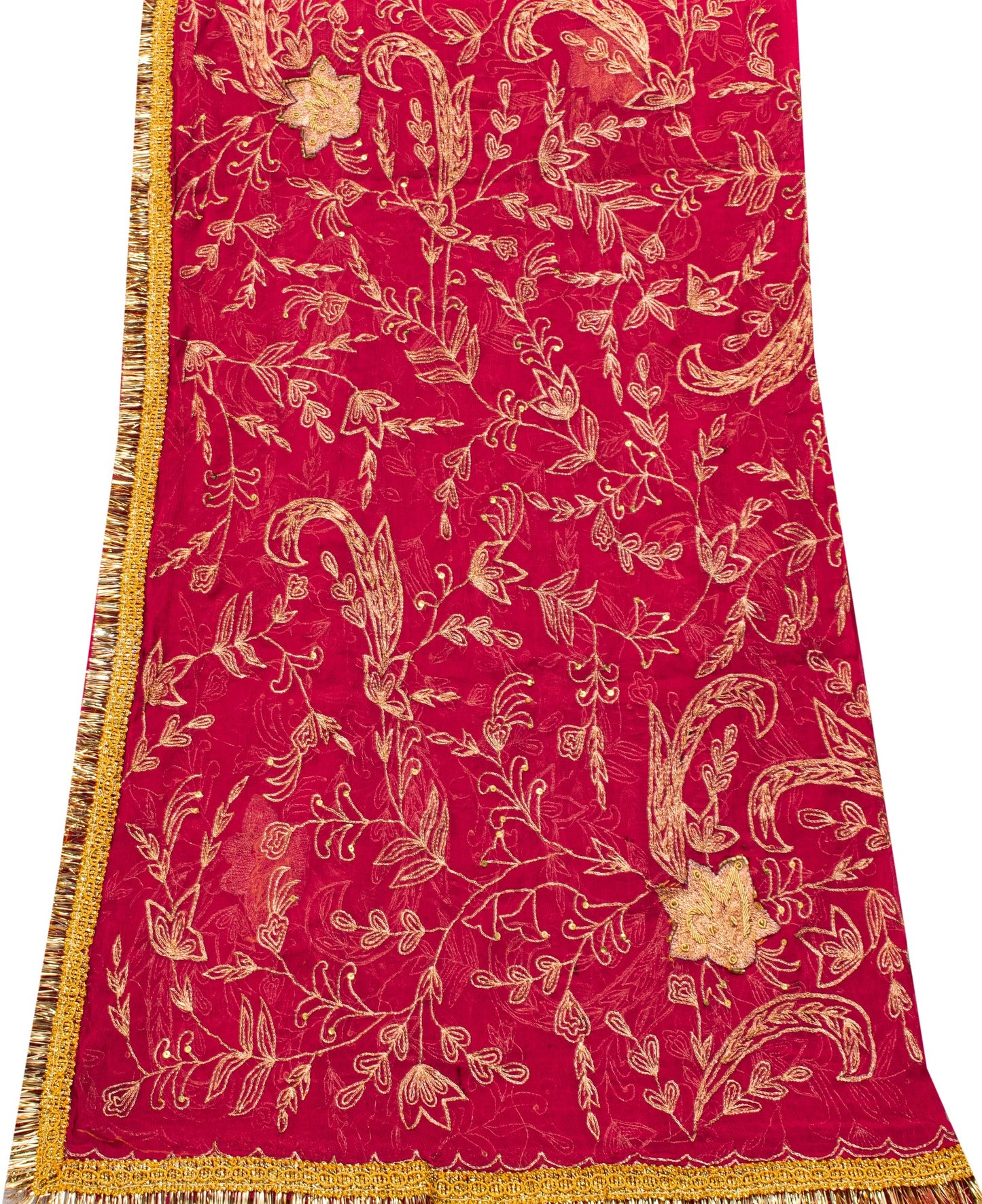 Sanskriti Vintage Pink Soft Pure Chiffon Dupatta Stole Hand Embroidery Zari Veil