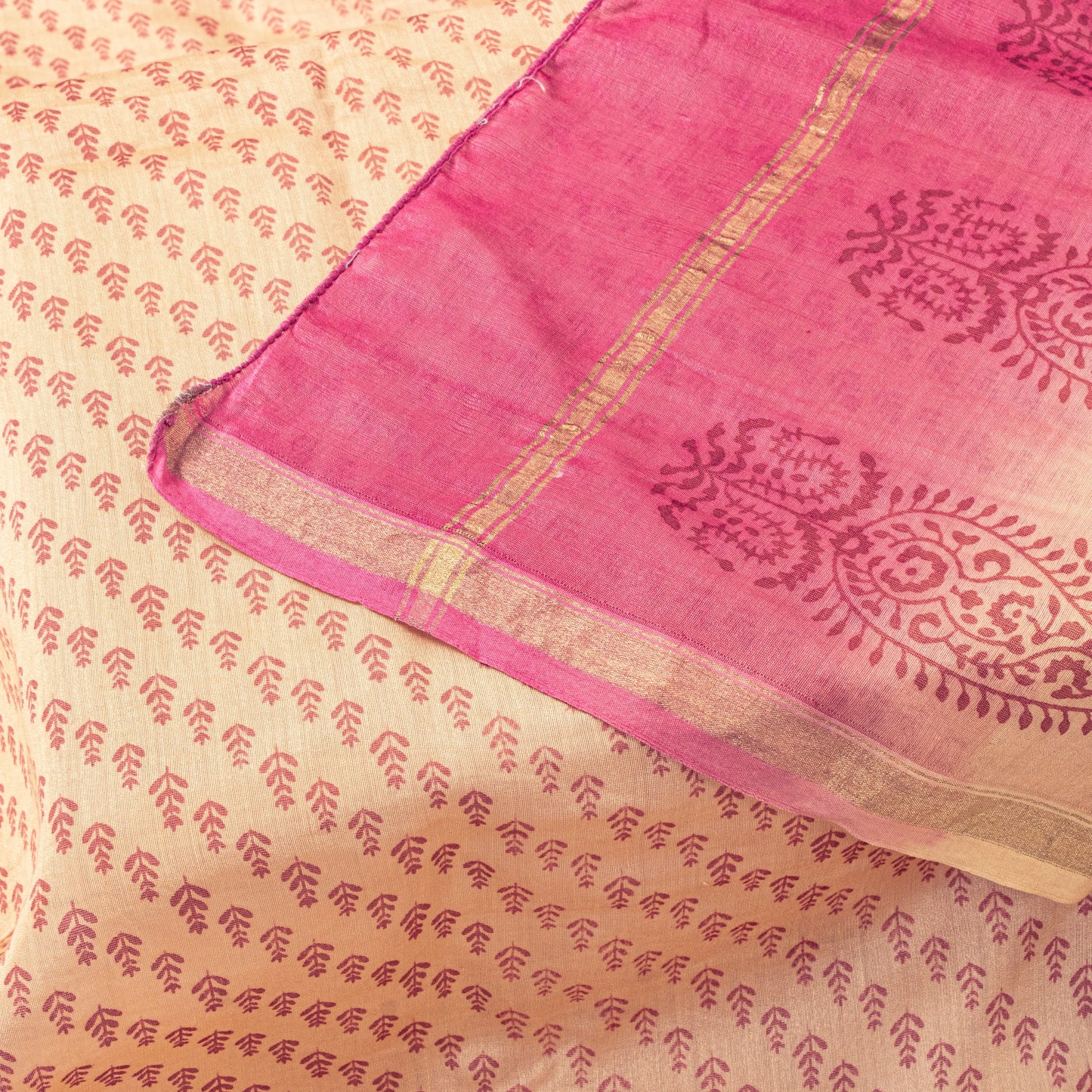Sanskriti Vintage Cream Soft Cotton Silk Dupatta Stole Hand Block Printed Scarf