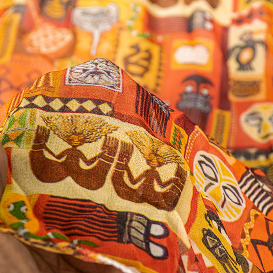 Sanskriti Vintage Orange Pure Georgette Dupatta Stole Digital Print Tribal Scarf