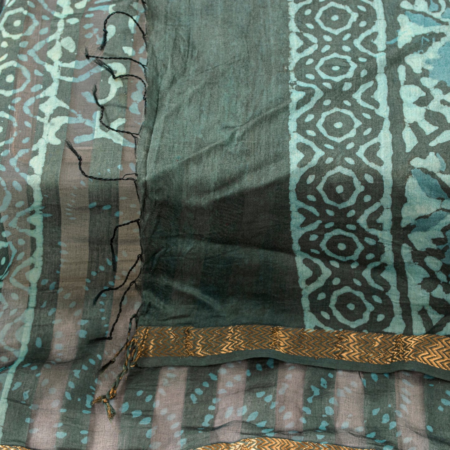 Sanskriti Vintage Green Rough Dupatta/Stole Cotton Silk Batik Work Rajasthan Vei