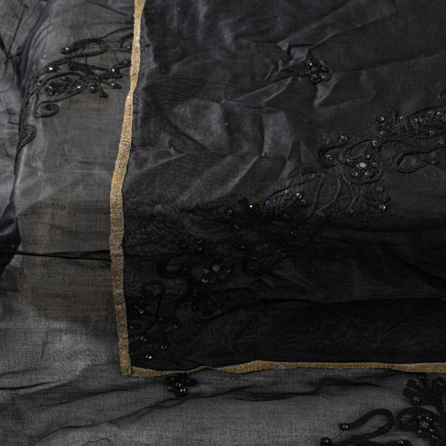Sanskriti Vintage Black Pure Georgette Silk Dupatta Stole Embroidery Mirror Veil