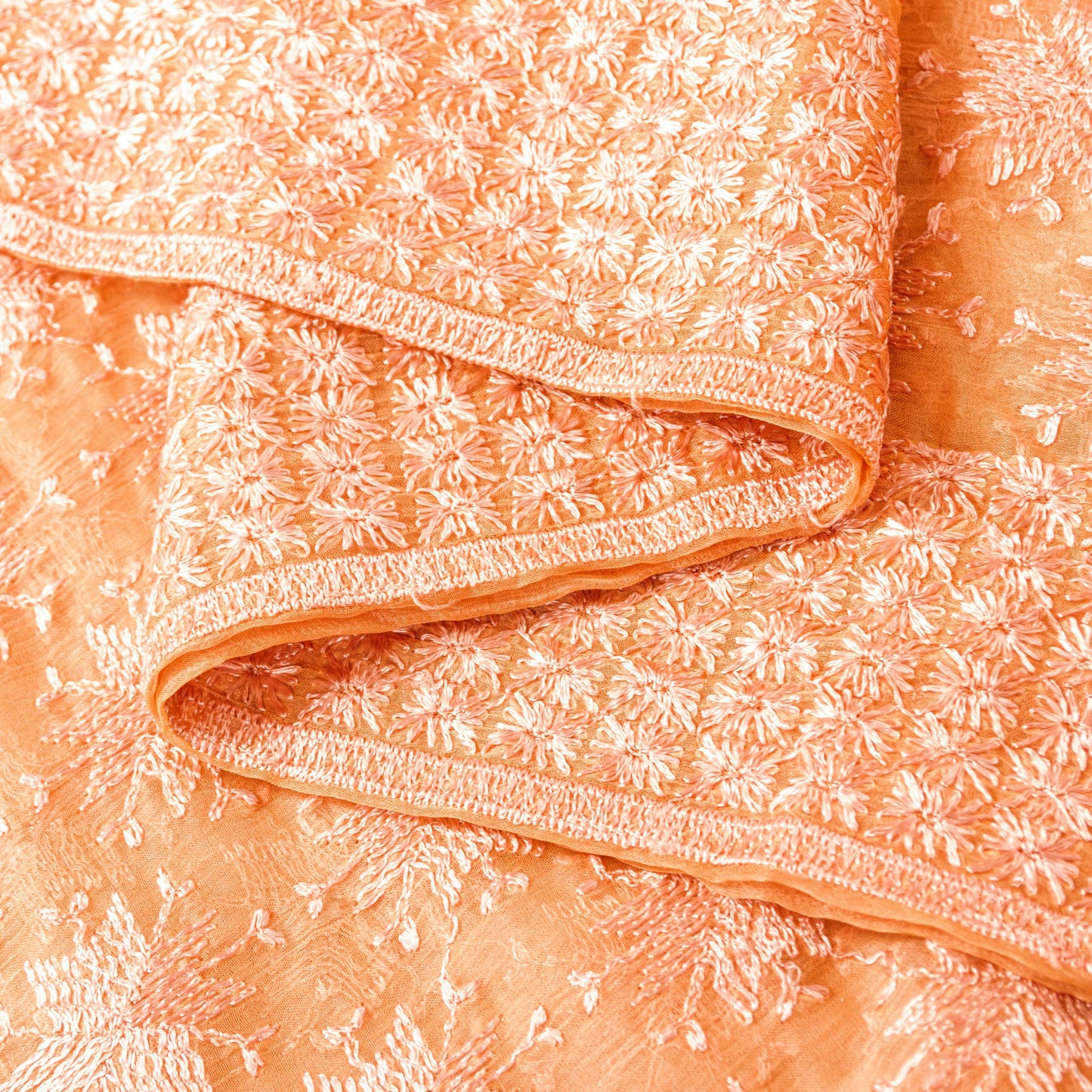 Sanskriti Vintage Peach Soft Chiffon Dupatta Stole Embroidered Phulkari Scarf