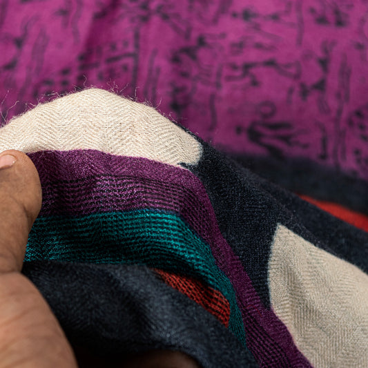 Sanskriti Vintage Purple Dupatta Stole Woolen Silk Warli Art Printed Woven Scarf