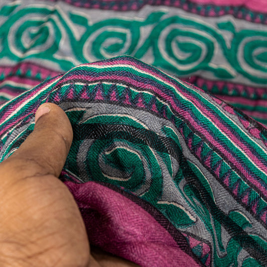 Sanskriti Vintage Soft Woolen Silk Magenta Dupatta Stole Floral Print Neck Scarf