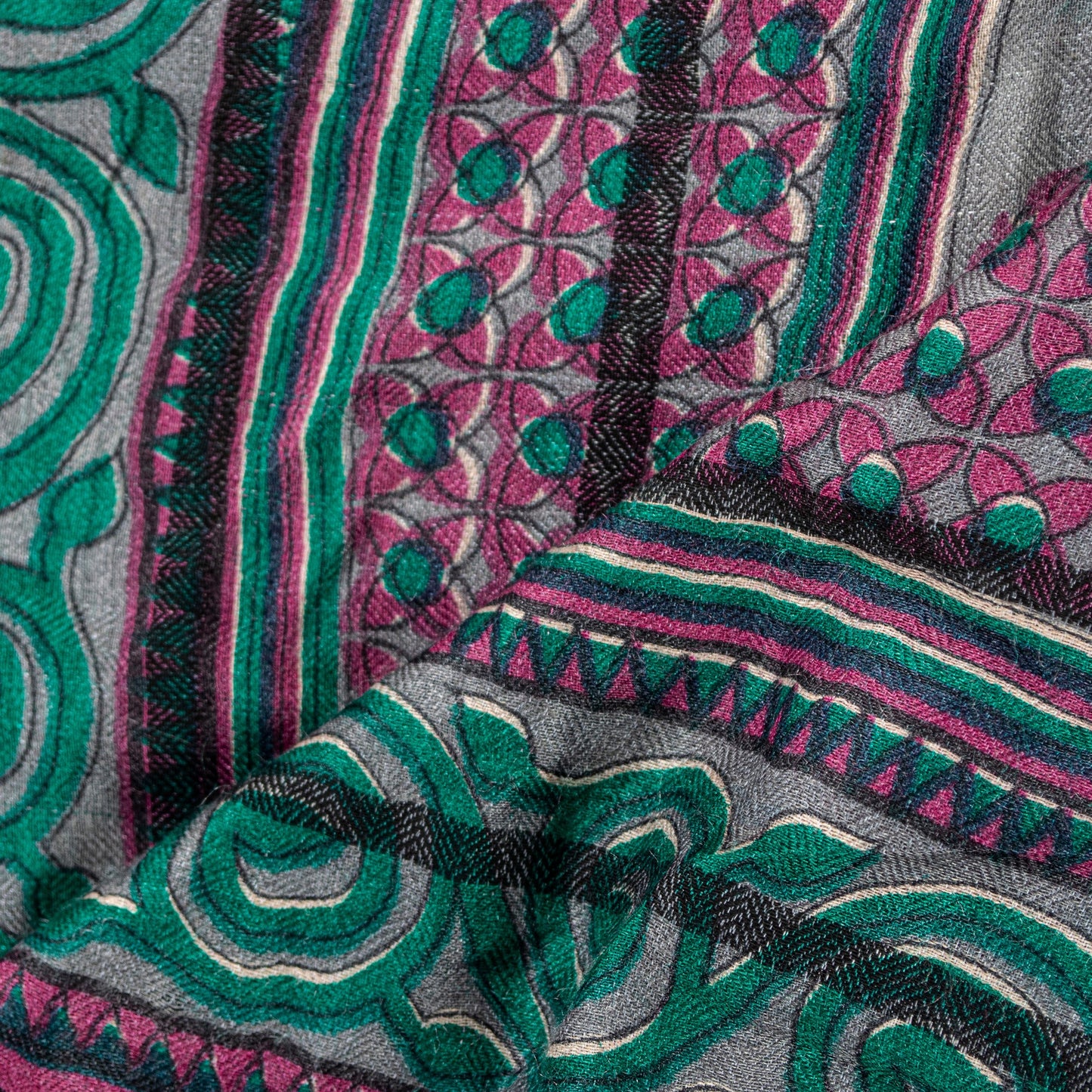 Sanskriti Vintage Soft Woolen Silk Magenta Dupatta Stole Floral Print Neck Scarf