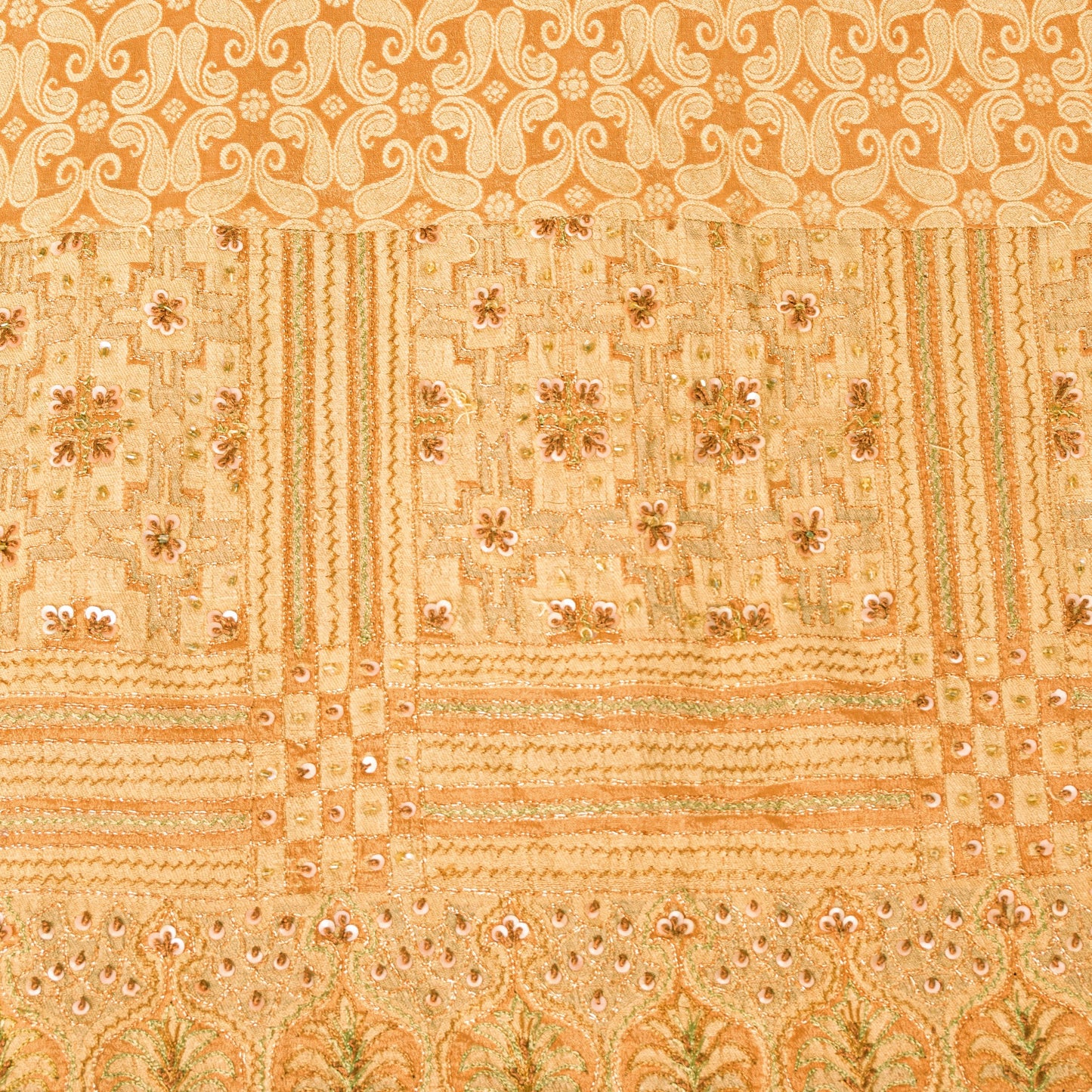 Sanskriti Vintage Orange Cotton Silk Dupatta Handbeaded Woven Paisley Stole Veil