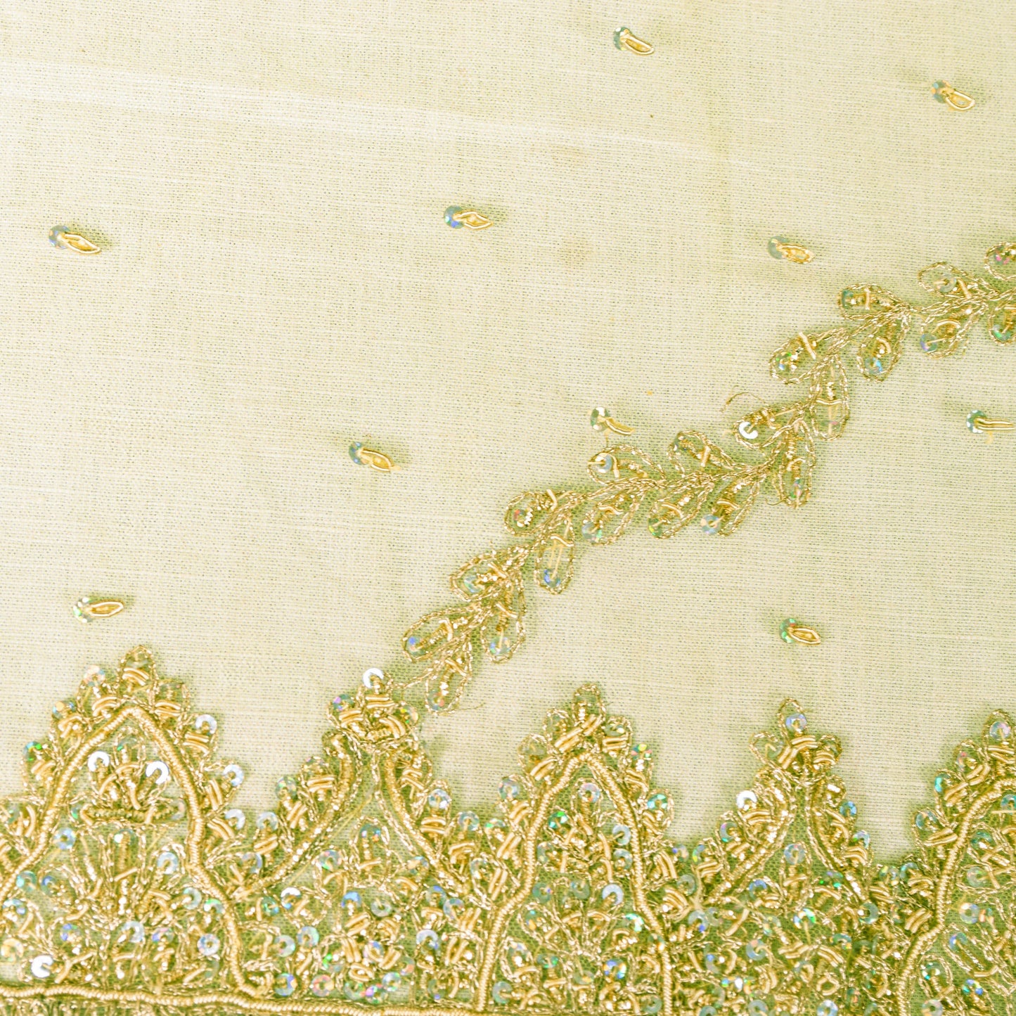Sanskriti Vintage Green Net Dupatta Stole Hand Embroidered Zari Zardozi Scarf