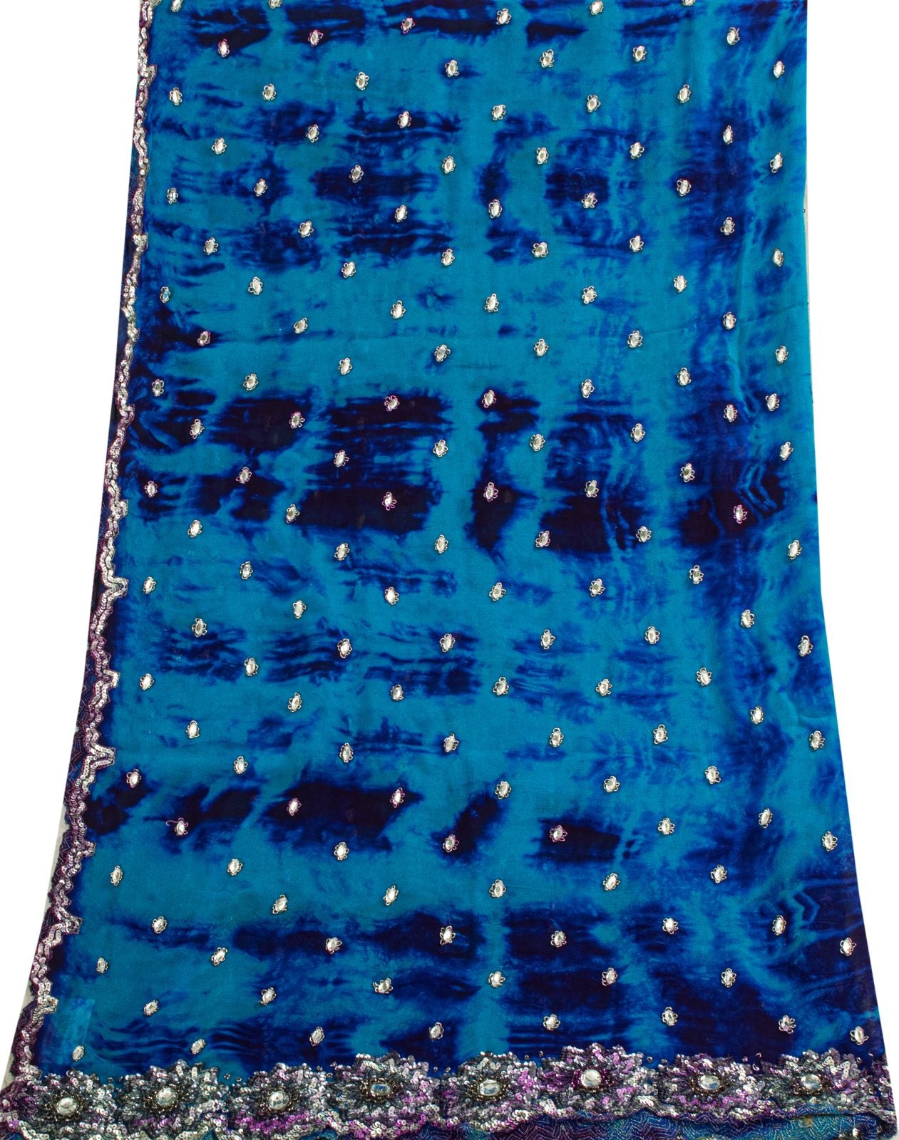 Sanskriti Vintage Dupatta/Stole Blue Pure Georgette Tie-Dye Hand Embroidery Veil