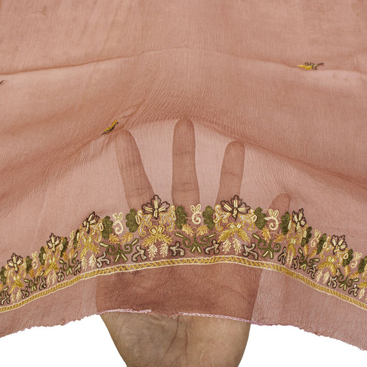 Sanskriti Vintage Peach Pure Chiffon Silk Embroidered Dupatta/Stole Wedding Veil