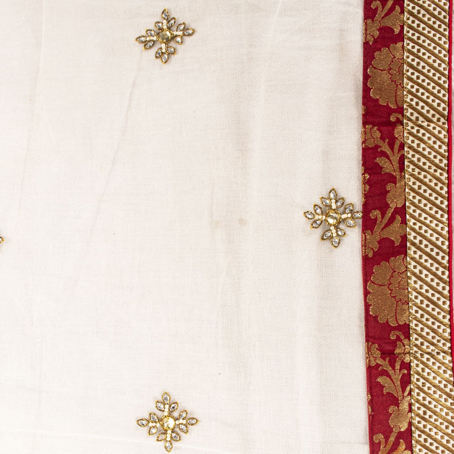 Sanskriti Vintage White Net Dupatta Stole Hand Embroidered Zardozi Dabka Veil