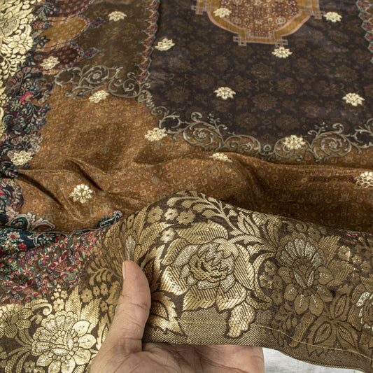 Sanskriti Vintage Brown Pure Silk Dupatta Stole Brocade Hand Woven-Printed Veil