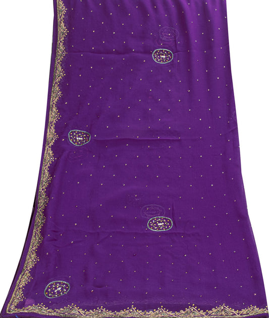 Sanskriti Vintage Purple Pure Georgette Silk Dupatta/Stole Hand Beaded Zari Veil