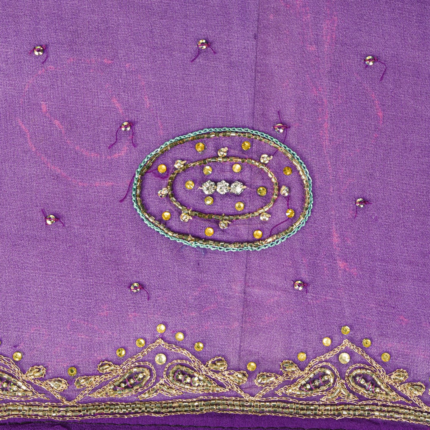 Sanskriti Vintage Purple Pure Georgette Silk Dupatta/Stole Hand Beaded Zari Veil