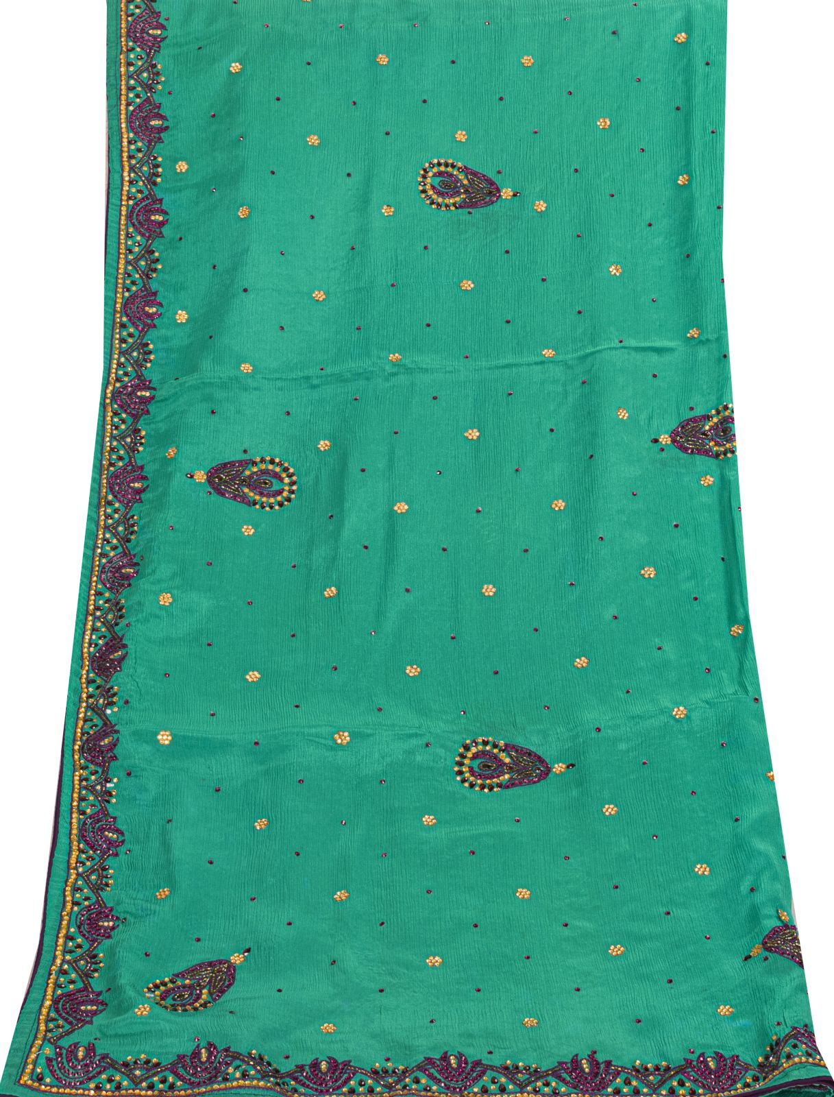 Sanskriti Vintage Green Pure Silk Dupatta/Stole Hand Beads Traditional Soft Veil