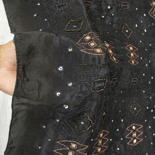 Sanskriti Vintage Black Pure Silk Dupatta/Stole Embroidered Zari Wedding Veil