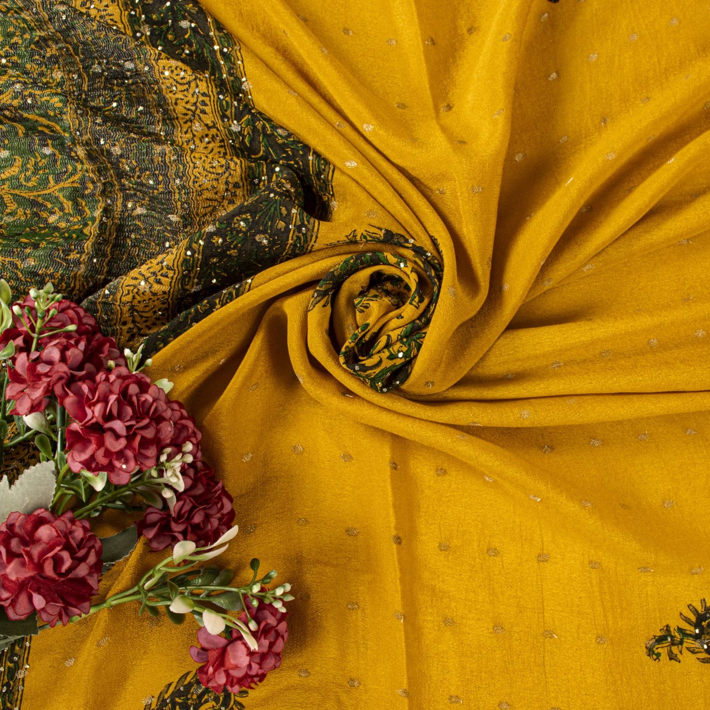 Sanskriti Vintage Yellow Pure Silk Dupatta/Stole Printed-Zari Woven-Mukesh Veil