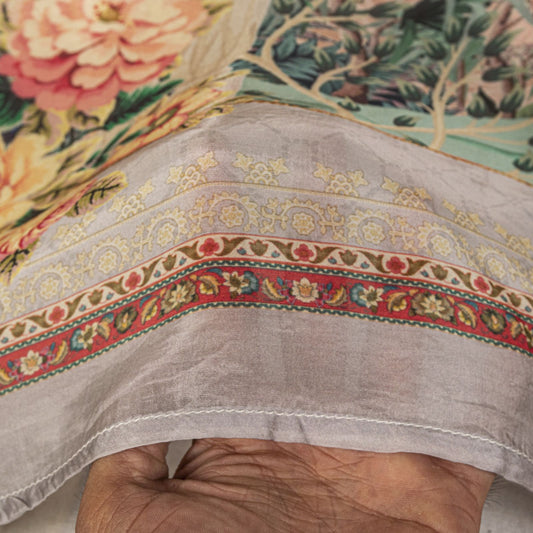 Sanskriti Vintage Peach Pure Silk Dupatta/Stole Digital Floral Floral Print Veil