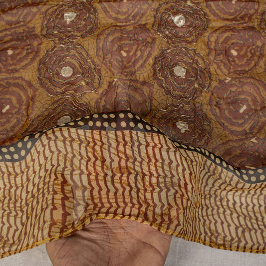 Sanskriti Vintage Cream Pure Georgette Dupatta/Stole Embroidered-Printed Veil
