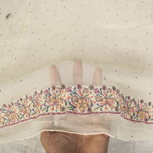 Sanskriti Vintage White Pure Chiffon Dupatta/Stole Embroidered-Fardi Mukesh Veil