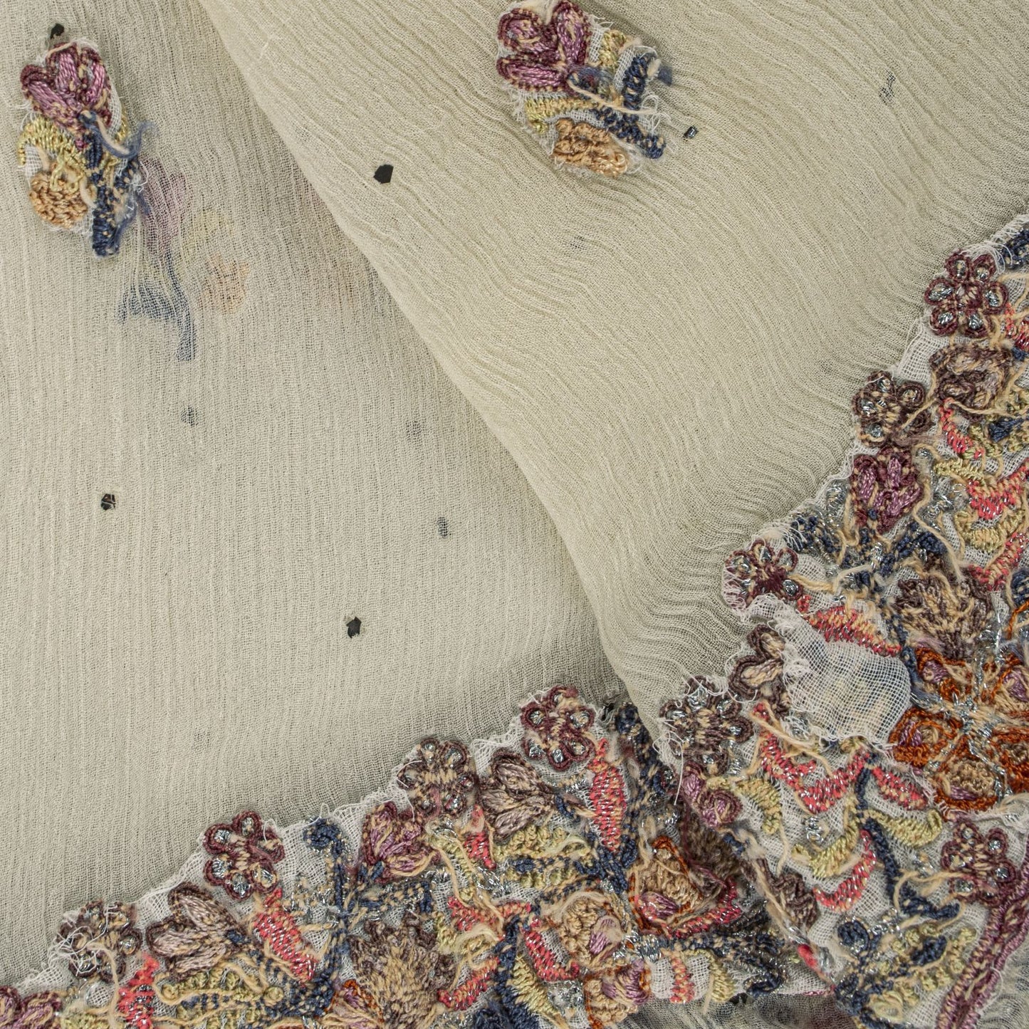 Sanskriti Vintage White Pure Chiffon Dupatta/Stole Embroidered-Fardi Mukesh Veil