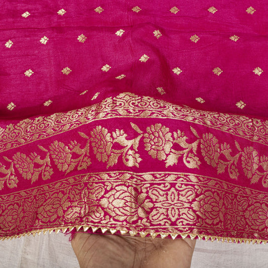 Sanskriti Vintage Pink Pure Silk Dupatta/Stole Brocade Zari Woven Wedding Veil