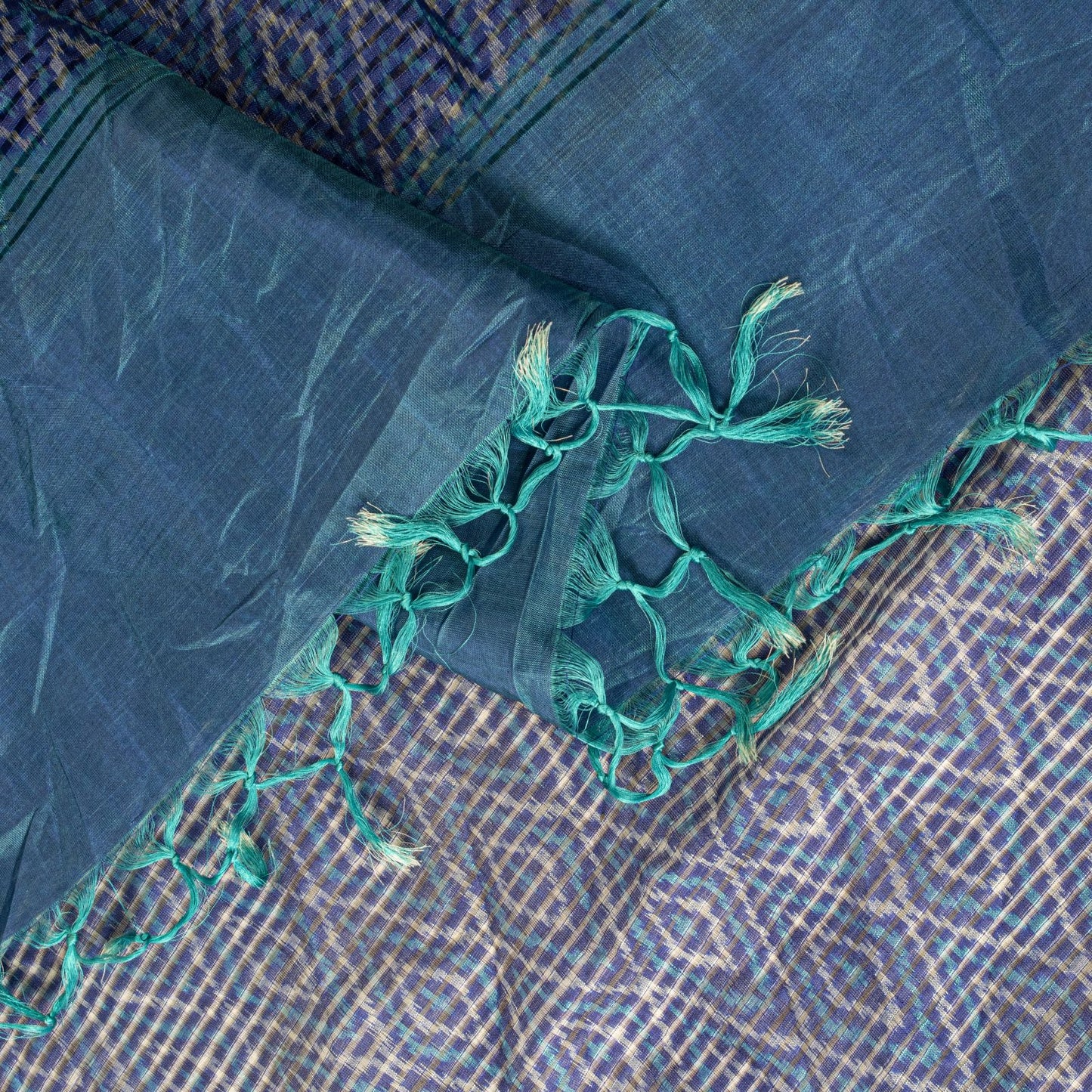 Sanskriti Vintage Blue Pure Silk Dupatta/Stole Ikat Hand Woven Pochampally Veil