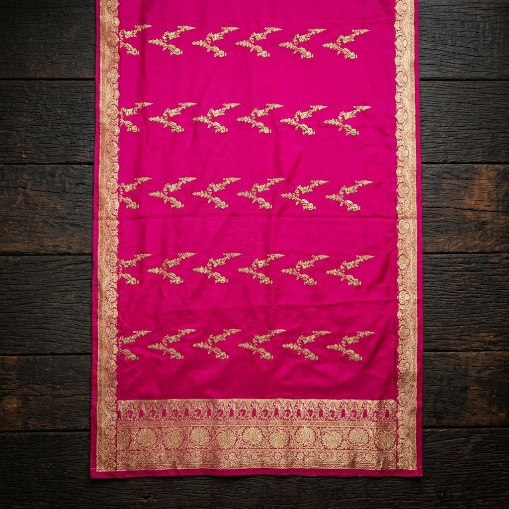 Sanskriti Vintage Pink Art Silk Dupatta/Stole Brocade Zari Hand Woven Banarasi